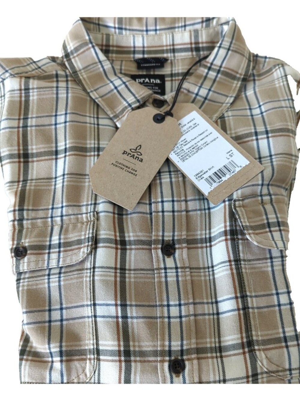 Prana Edgewater Men's L  Organic Cotton Long Sleeve  Shirt Plaid NWT-lpb41